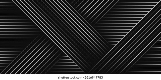 Abstract linear background with overlapping diagonal and horizontal lines. Trendy geometric pattern in monochrome style. Thin lines with gradient effect creating modern and stylish design.