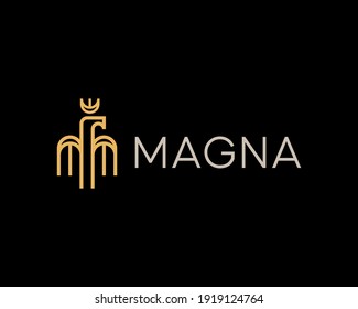 Abstract linear bird with crown vector logo template. Premium eagle falcon hawk sign symbol logotype.
