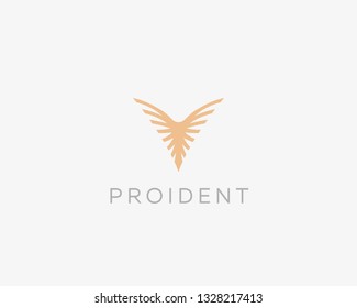 Abstract linear bird vector letter v logo. Premium eagle falcon hawk logotype.