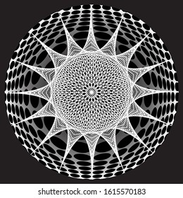 Abstract linear black and white Spiral Background. Openwork ornament