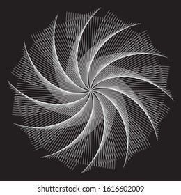 Abstract linear black and white Spiral Background. High Saturated. Gradients Different Geometrical Shapes