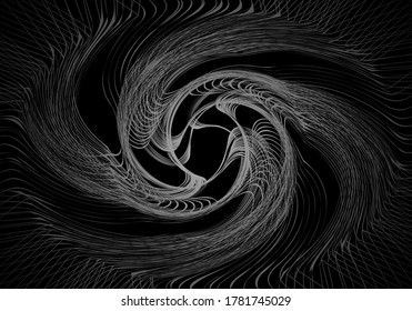 Abstract linear black and white Spiral Background. High Saturated. Gradients Different Geometrical Shapes