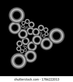 Resumen de fractal espiral lineal en blanco y negro. Alto saturado. Gradientes de diferentes formas geométricas