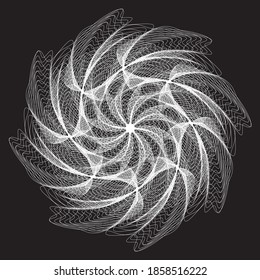 Abstract linear black and white Spiral Background. Openwork ornament