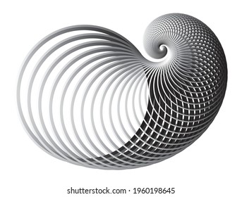 Resumen del elemento de diseño espiral lineal en blanco y negro a partir de los anillos. Gradientes saturados altos