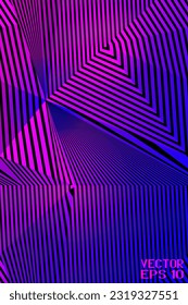 Resumen del patrón geométrico azul lineal y rojo con rayas. Ilusión psicodélica óptica. Superficie volumétrica texturizada de contraste. Vector. Ilustración 3D
