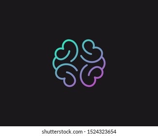 Abstract linear brain logo icon design modern minimal style illustration. Smart idea vector emblem sign symbol mark logotype