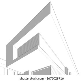 abstract linear building architecture 3d illustration