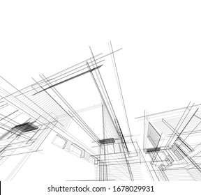 abstract linear building architecture 3d illustration