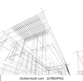 abstract linear building architecture 3d illustration