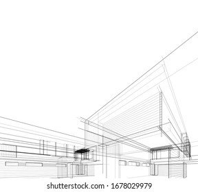 abstract linear building architecture 3d illustration