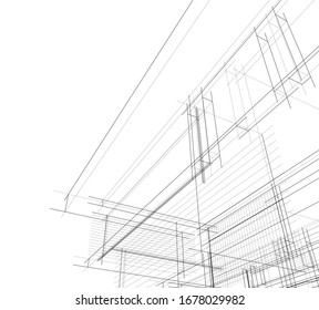 abstract linear building architecture 3d illustration
