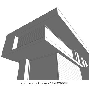 abstract linear building architecture 3d illustration
