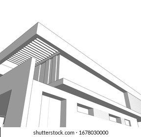 abstract linear building architecture 3d illustration