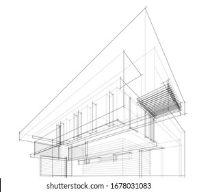 abstract linear building architecture 3d illustration