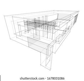 abstract linear building architecture 3d illustration