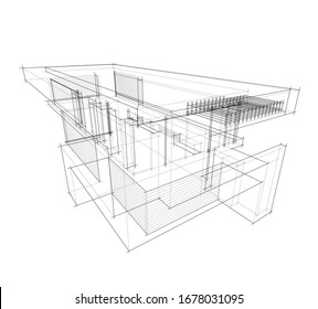 abstract linear building architecture 3d illustration