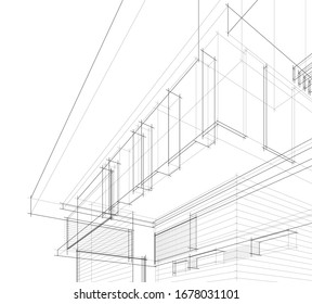 abstract linear building architecture 3d illustration