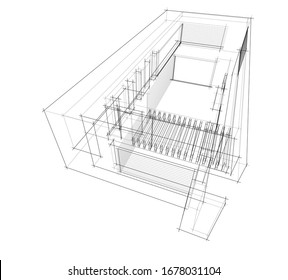 abstrakte Architektur des linearen Gebäudes 3D-Illustration