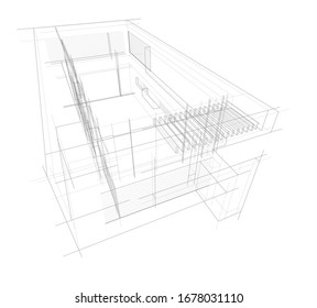 arquitectura de construcción lineal abstracta Ilustración 3d