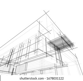 abstract linear building architecture 3d illustration