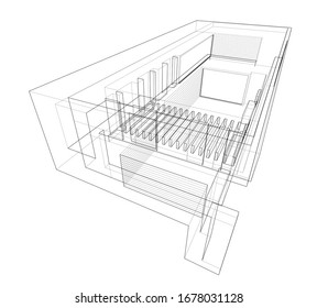 abstract linear building architecture 3d illustration