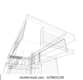 abstract linear building architecture 3d illustration