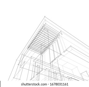 abstract linear building architecture 3d illustration