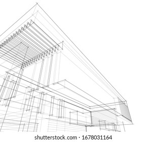 abstract linear building architecture 3d illustration