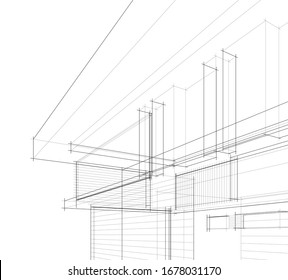 abstract linear building architecture 3d illustration