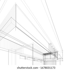abstract linear building architecture 3d illustration