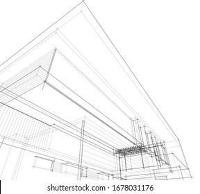abstract linear building architecture 3d illustration