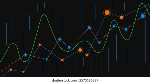 Abstract linear business graph. Marketing graph, infographic, histogram. Abstract background with dynamic lines and geometric shapes.