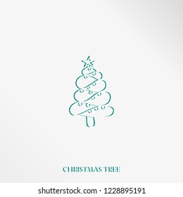 Abstract linear Christmas tree in the snow. Flat design