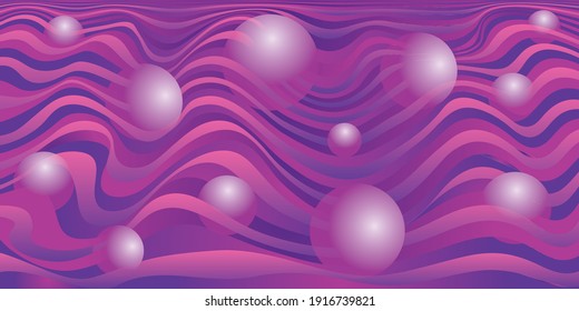 Abstract linear Color Background. Wavy striped surface with decorative spheres. Vector illustration