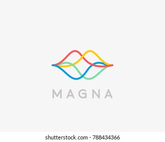 Abstract linear color lips logotype. Wave sound speech vector logo