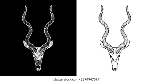 Abstract linear deer head logo. Decorative reindeer. Animal vector illustration.