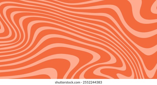 Abstract linear distorted pattern. Retro hippie red background with wavy psychedelic texture, optical illusion effect