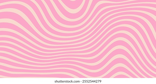 Abstract linear distorted pattern. Retro pink background with wavy psychedelic texture, optical illusion effect