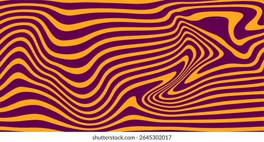 Abstract linear distorted pattern. Retro hippie colorful background with wavy psychedelic texture, optical illusion effect abstract background