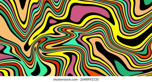 Abstract linear distorted pattern. Retro hippie colorful background Retro, wavy psychedelic pattern wavy psychedelic texture, optical illusion effect	