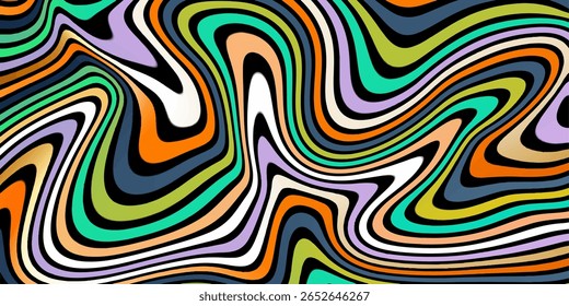 Abstract linear distorted pattern. Retro hippie colorful background Retro, wavy psychedelic pattern wavy psychedelic texture, optical illusion effect	