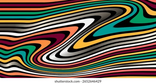 Abstract linear distorted pattern. Retro hippie colorful background Retro, wavy psychedelic pattern wavy psychedelic texture, optical illusion effect	