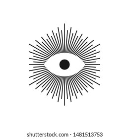 Abstract linear eye logo icon vector. Negative space eye logo with hexagon shine. Hipster logo concept