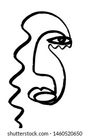 Abstract linear face. Contemporary modern portrait. Black and white avatar in minimalism style. 