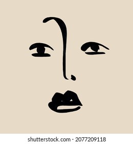 Abstract linear face. Decor Printable Art, Abstract Art Prints, Modern Wall Art, House Warming Gift. Hand drawn portrait in modern abstract graphic style.