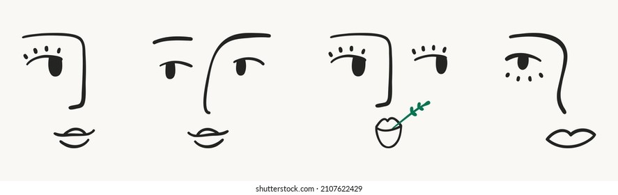Abstract linear faces. Contemporary female silhouettes. Fashion concept, woman beauty minimalist. vector illustration for t-shirt, slogan design print graphics style. Isolated on a white background