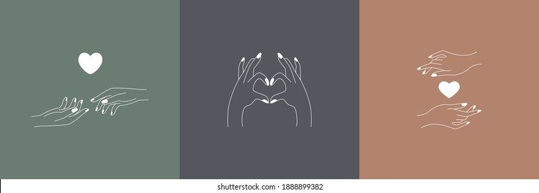 Resumen del diseño del logotipo femenino lineal. El Boho le da minimalismo a los símbolos del corazón para los productos de belleza de moda. Ilustración del vector