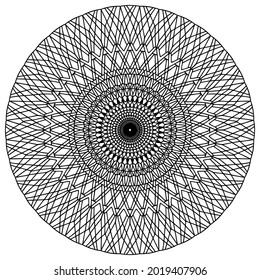 abstract linear figures forming a folk style mandala on a white background for coloring, vector