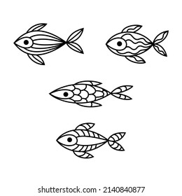 Abstract linear fish in doodle style on a white background. Vector illustration